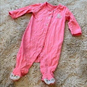 Carter's Pink Polka Dot Fox Footie Buttons 6mo